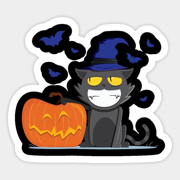 Pumpkin And Cat Funny Halloween Sticker by folidelarts